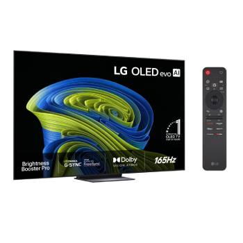 LG OLED evo AI C6 visad framifrån och från sidan framhäver en 83-tums skärm med en 1 842 mm bred skärm, en total höjd på 1 055 mm och ett superslimmat djup på 52,9 mm utan stativ.